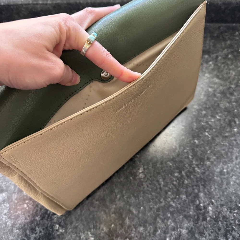 Aimee Kestenberg Pebble Leather Clutch Bag Green Beige Colorblock Tassel